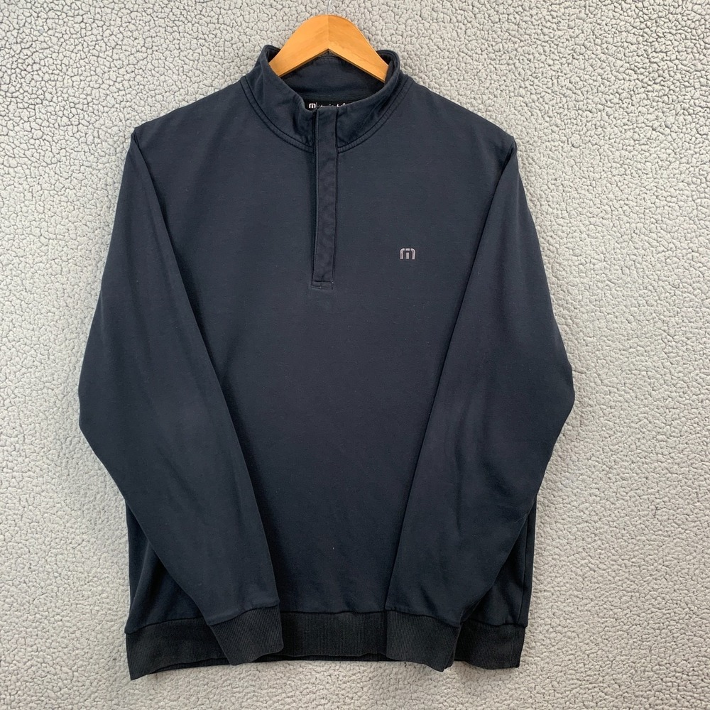 Travis Mathew Sweater Mens Large Long Sleeve Pullover 1/4 Zip Golf Black